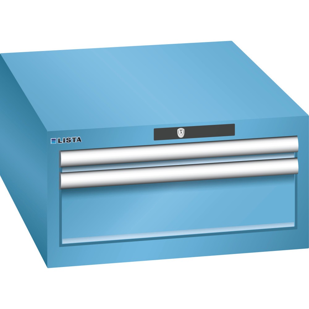 Produktabbildung: LISTA Schubladenschrank 27x36E, (BxTxH) 564x725x283mm, 2 Schubladen, 1 x 50 / 1 x 150, lichtblau, RFID Lock