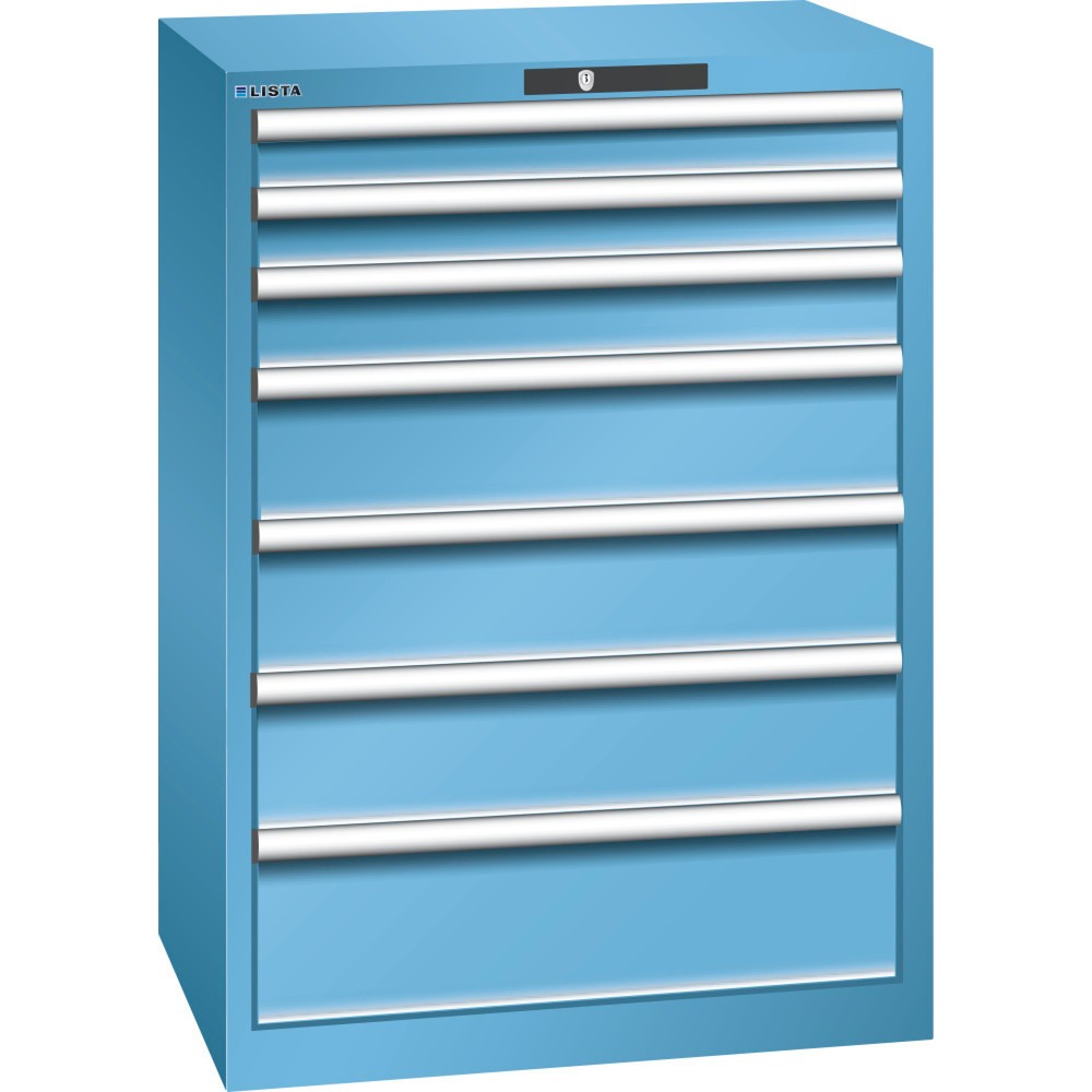 Produktabbildung: LISTA Schubladenschrank 36x27E, (BxTxH) 717x572x1000mm, 7 Schubladen, Fronthöhen 75-200mm, lichtblau, AUTO Lock