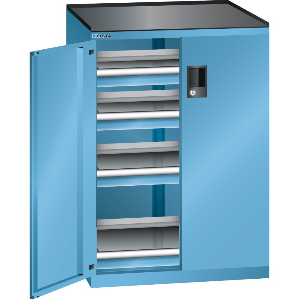 Produktabbildung: LISTA Schubladenschrank 36x27E, (BxTxH) 717x600x1020mm, 4 Schubladen, 4 x 75, lichtblau, KEY Lock
