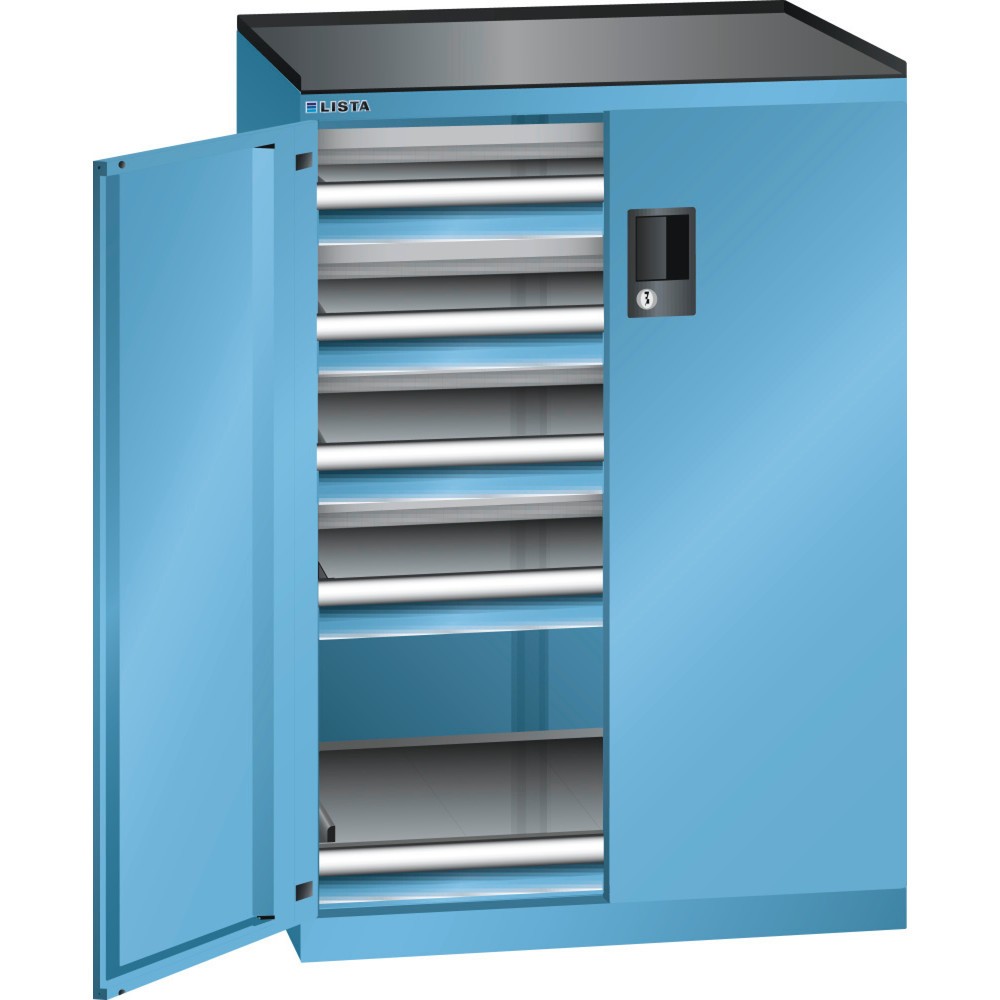 Produktabbildung: LISTA Schubladenschrank 36x27E, (BxTxH) 717x600x1020mm, 5 Schubladen TK 200kg, 5 x 75, lichtblau, KEY Lock