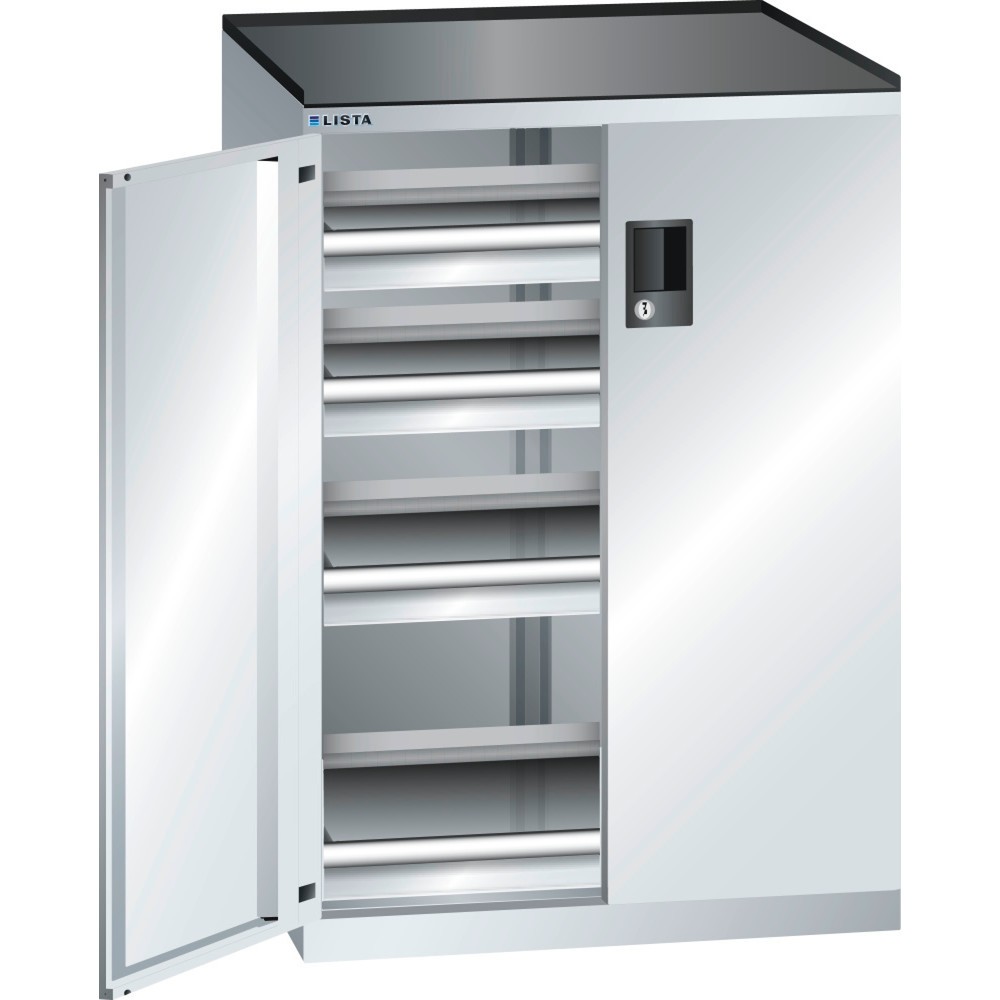 Produktabbildung: LISTA Schubladenschrank 36x27E, (BxTxH) 717x600x1020mm, 4 Schubladen TK 200kg, 4 x 75, lichtgrau, KEY Lock