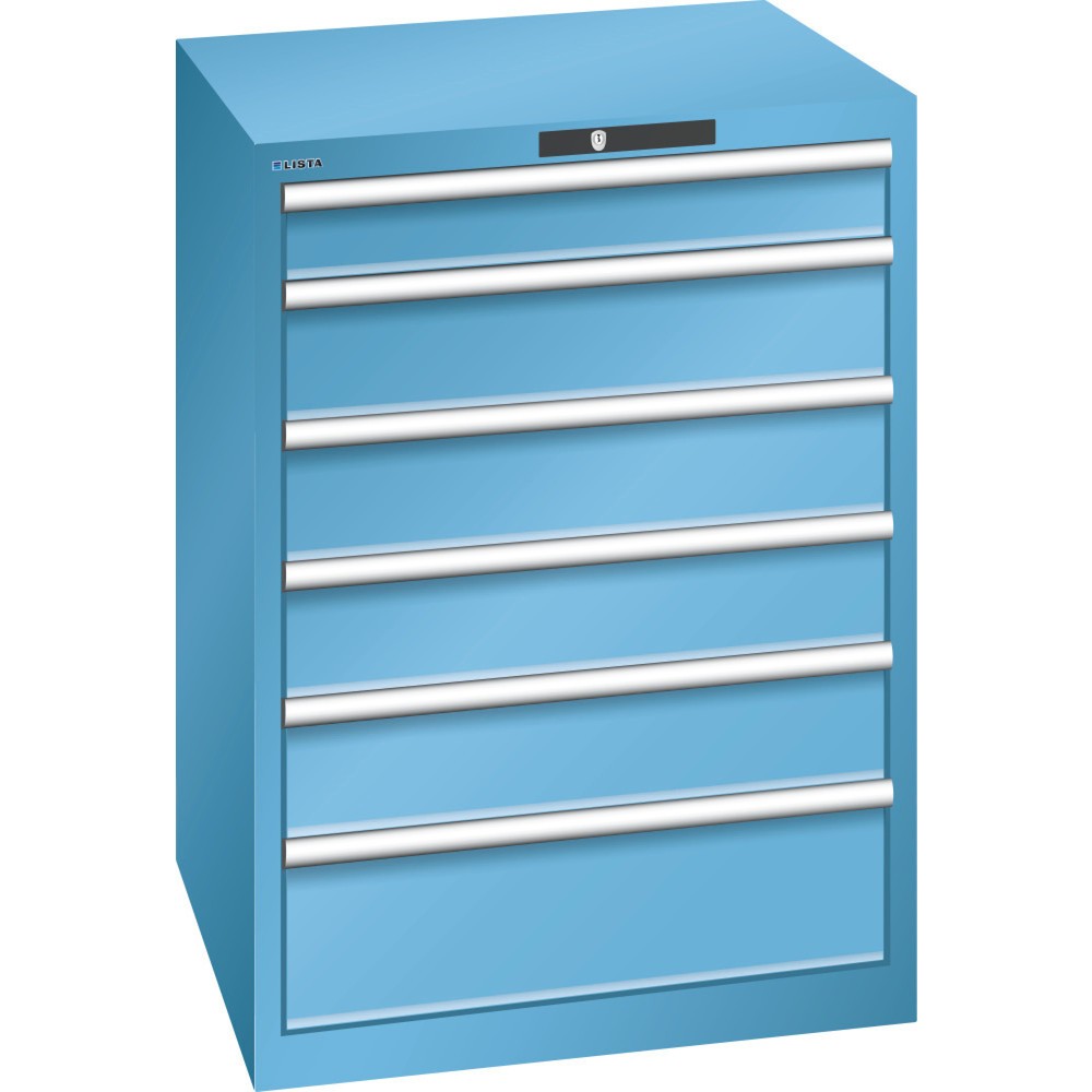 Produktabbildung: LISTA Schubladenschrank 36x36E, (BxTxH) 717x725x1000mm, 6 Schubladen TK 200kg, lichtblau, KEY Lock