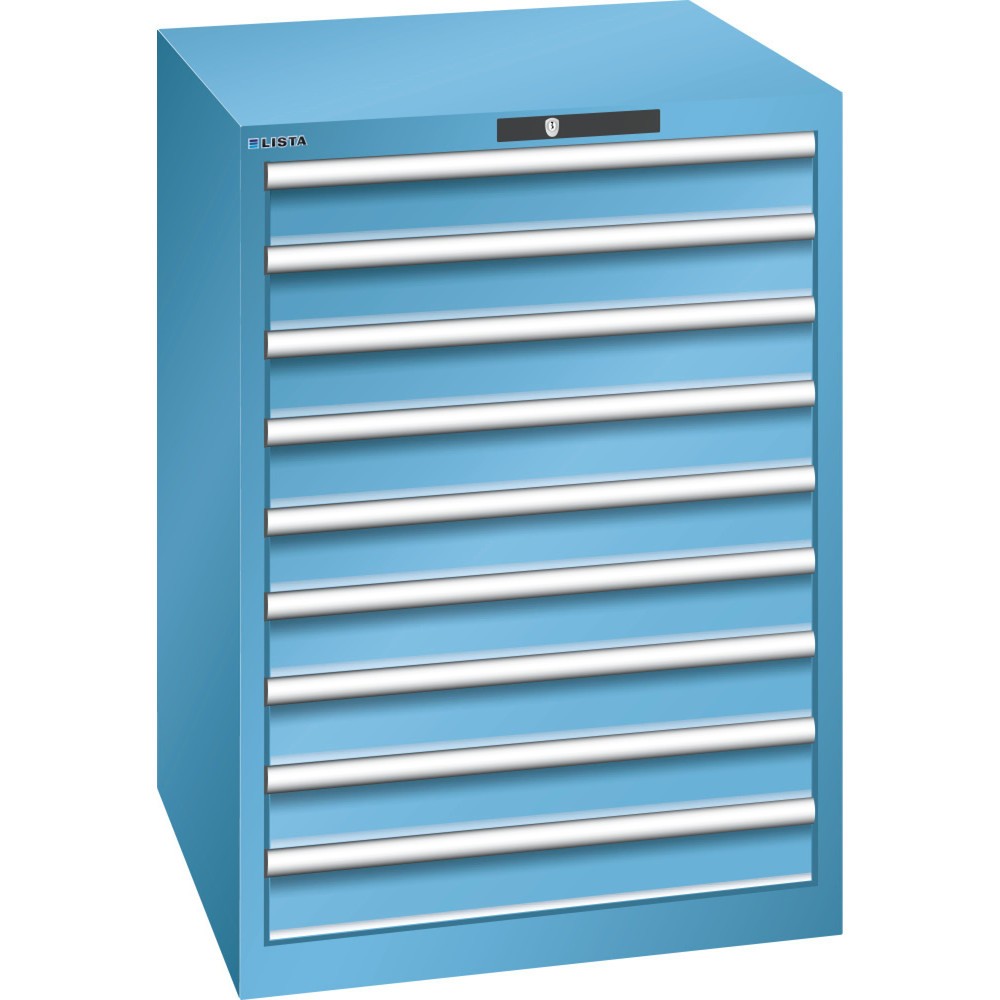 Produktabbildung: LISTA Schubladenschrank 36x36E, (BxTxH) 717x725x1000mm, 9 Schubladen, 9 x 100, lichtblau, KEY Lock
