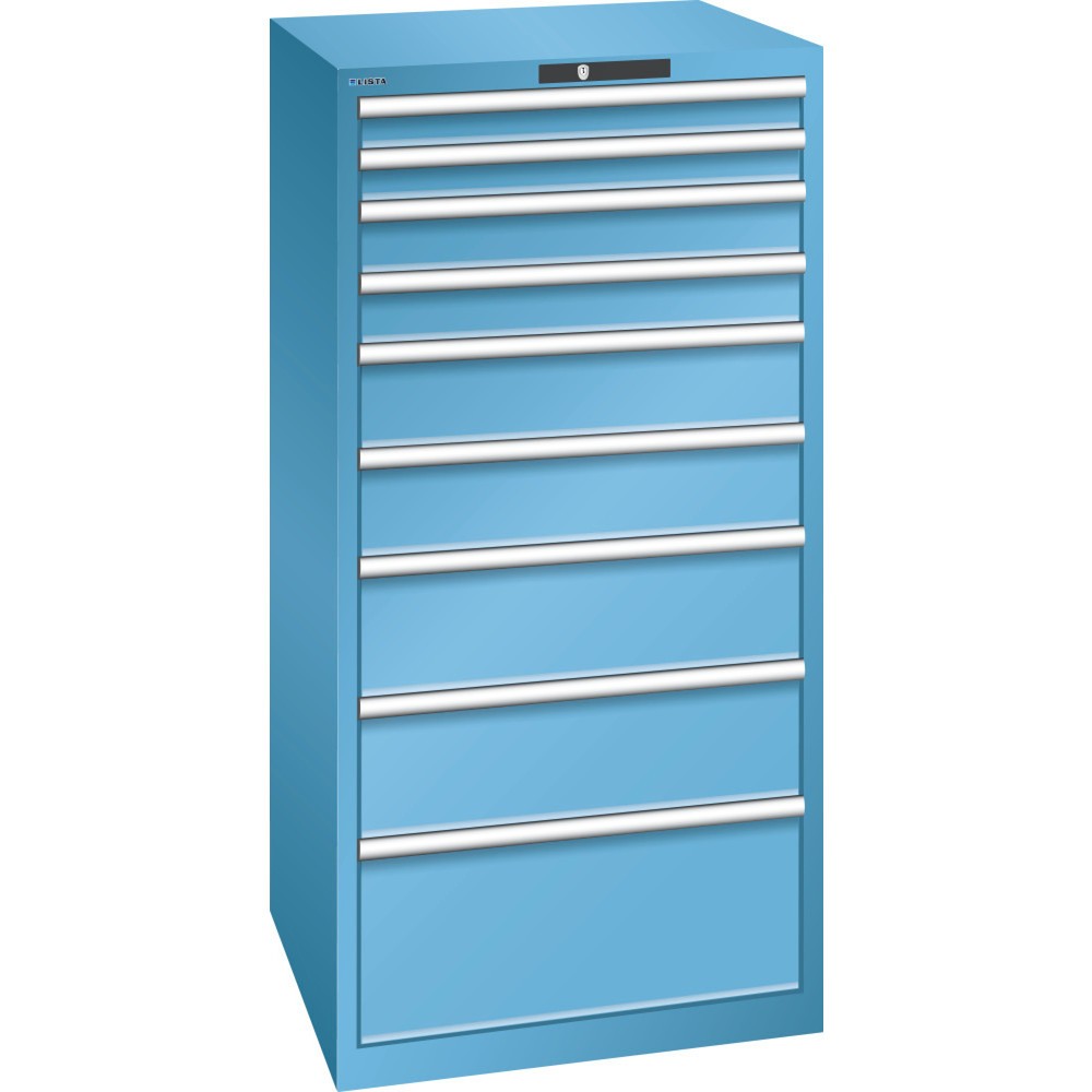 Produktabbildung: LISTA Schubladenschrank 36x36E, (BxTxH) 717x725x1450mm, 9 Schubladen TK 200kg, lichtblau, KEY Lock