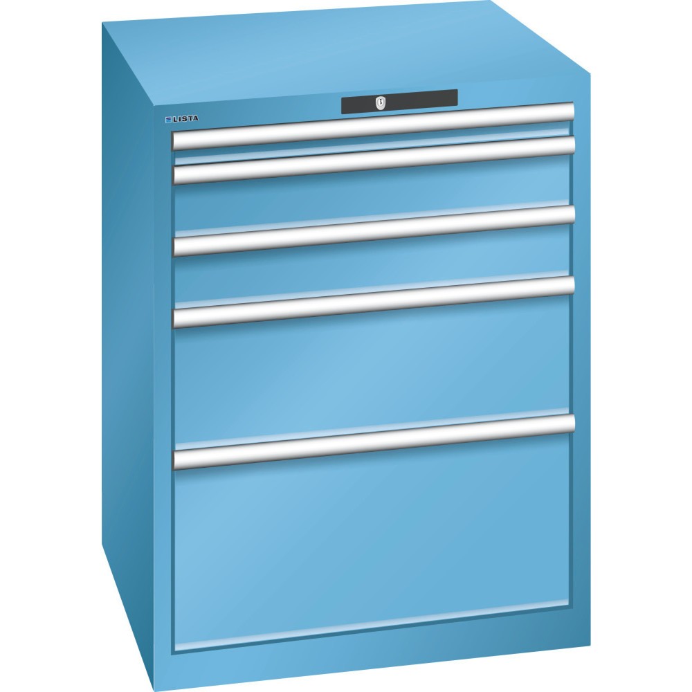 Produktabbildung: LISTA Schubladenschrank 36x36E, (BxTxH) 717x725x850mm, 5 Schubladen, Fronthöhen 50-300mm, lichtblau, CODE Lock