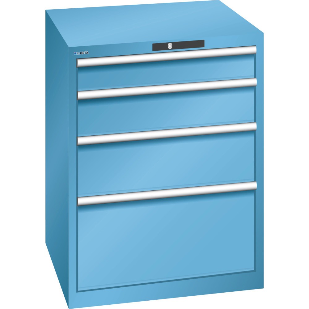 Produktabbildung: LISTA Schubladenschrank 36x36E, (BxTxH) 717x725x850mm, 4 Schubladen TK 200kg, lichtblau, KEY Lock