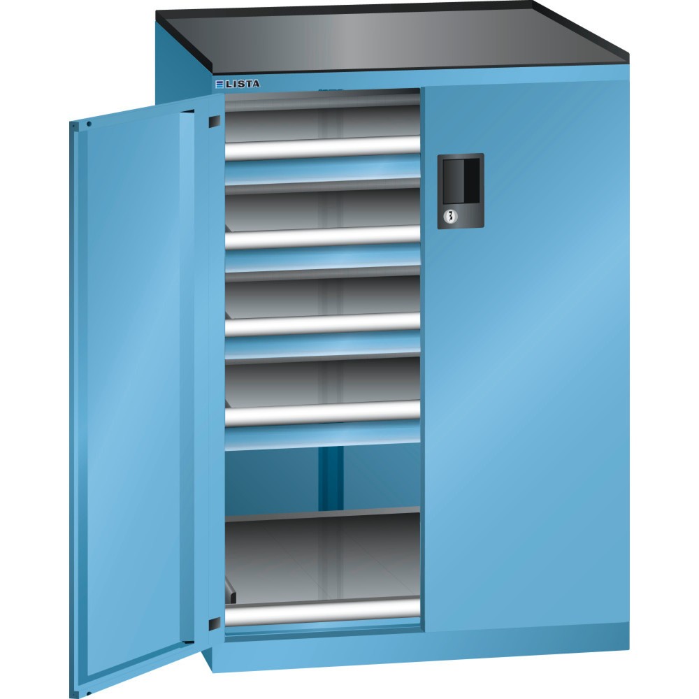 Produktabbildung: LISTA Schubladenschrank 36x36E, (BxTxH) 717x753x1020mm, 4 Schubladen TK 200kg, 4 x 75, lichtblau, CODE Lock