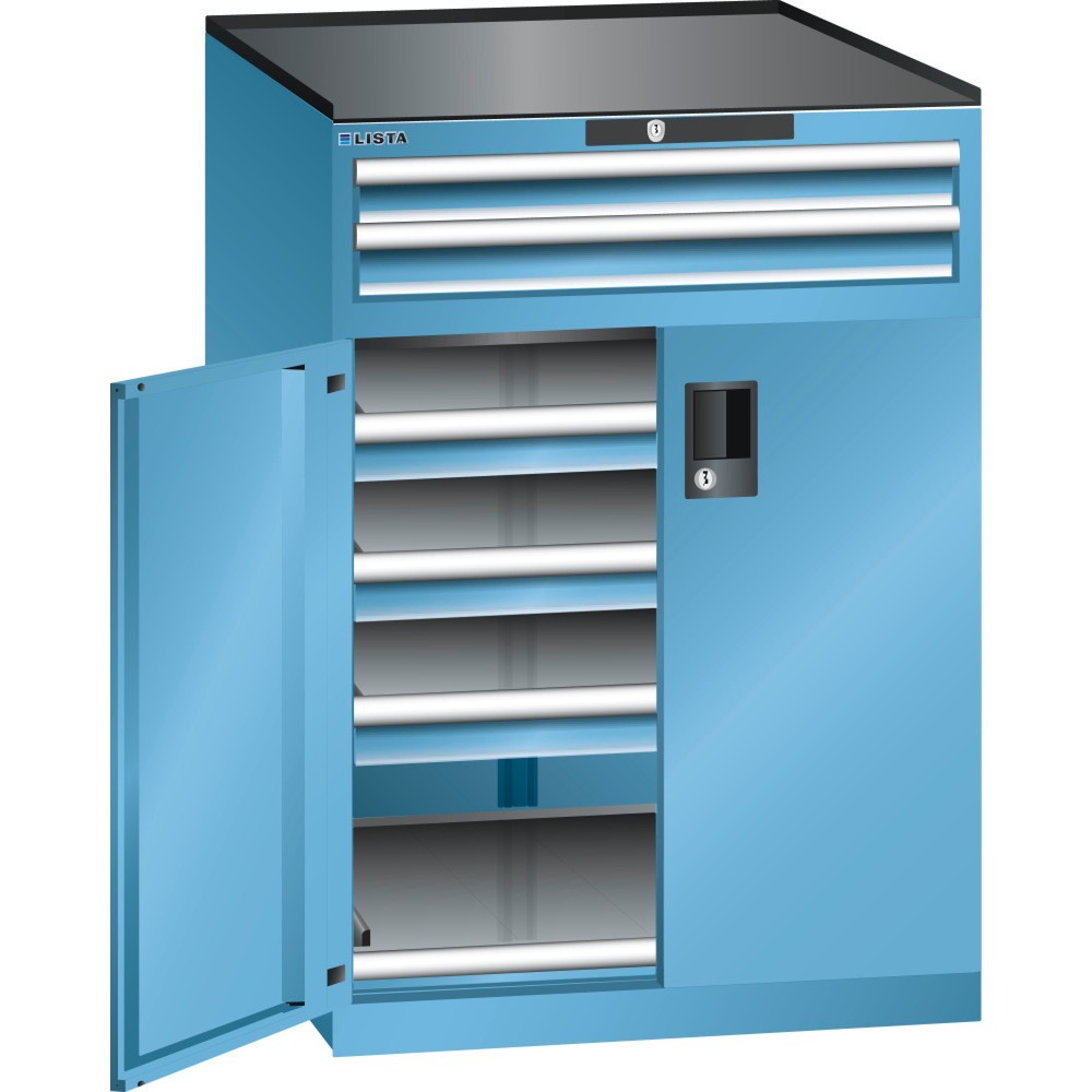 Produktabbildung: LISTA Schubladenschrank 36x36E, (BxTxH) 717x753x1020mm, 5 Schubladen, 2 x 75 oben, 3 x 75, lichtblau, KEY Lock