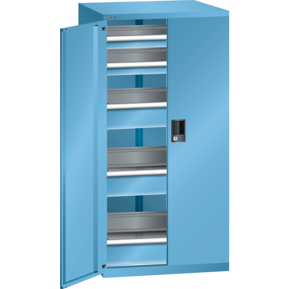 Produktabbildung: LISTA Schubladenschrank 36x36E, (BxTxH) 717x753x1450mm, 5 Schubladen TK 200kg, 2 x 75 / 3 x 150, lichtblau, KEY Lock