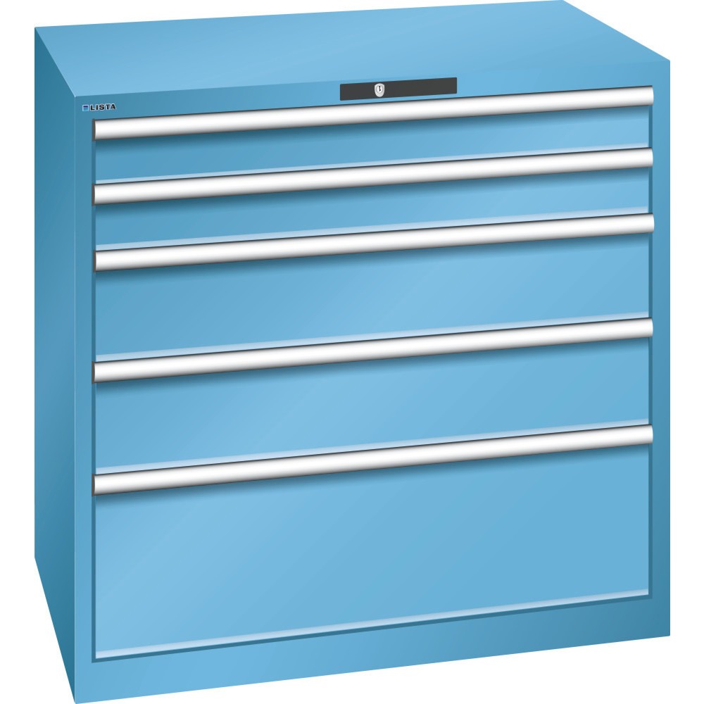 Produktabbildung: LISTA Schubladenschrank 54x36E, (BxTxH) 1023x725x1000mm, 5 Schubladen, 2 x 100 / 2 x 200 / 1 x 300, lichtblau, KEY Lock