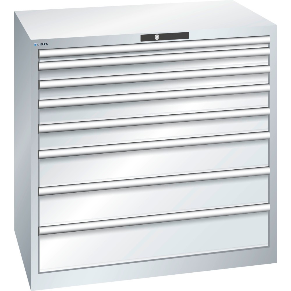 Produktabbildung: LISTA Schubladenschrank 54x36E, (BxTxH) 1023x725x1000mm, 8 Schubladen TK 200kg, lichtgrau, KEY Lock
