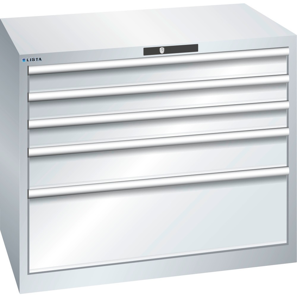 Produktabbildung: LISTA Schubladenschrank 54x36E, (BxTxH) 1023x725x850mm, 5 Schubladen TK 200kg, lichtgrau, KEY Lock
