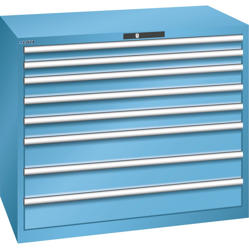 Produktabbildung: LISTA Schubladenschrank 64x36E, (BxTxH) 1193x725x1000mm, 8 Schubladen TK 200kg, lichtblau, KEY Lock