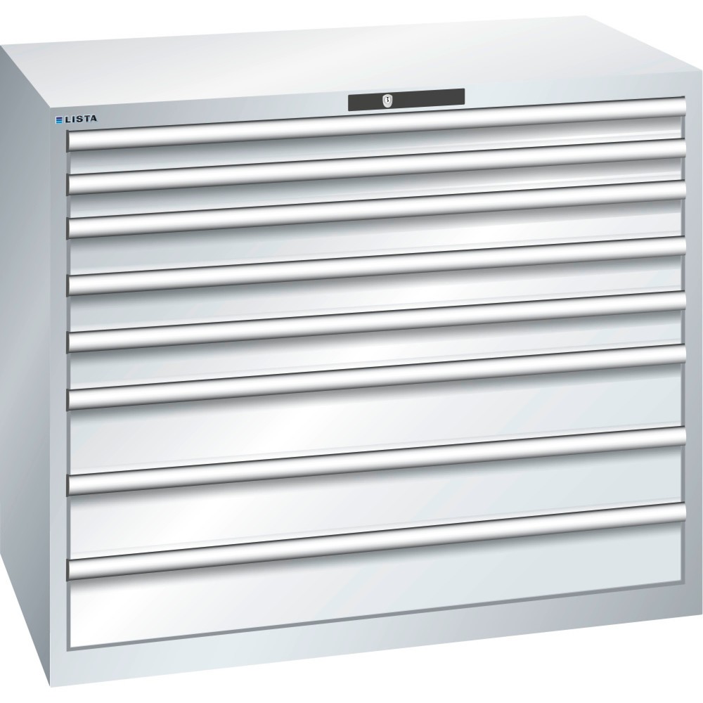 Produktabbildung: LISTA Schubladenschrank 64x36E, (BxTxH) 1193x725x1000mm, 8 Schubladen, 2 x 75 / 3 x 100 / 3 x 150, lichtgrau, AUTO Lock