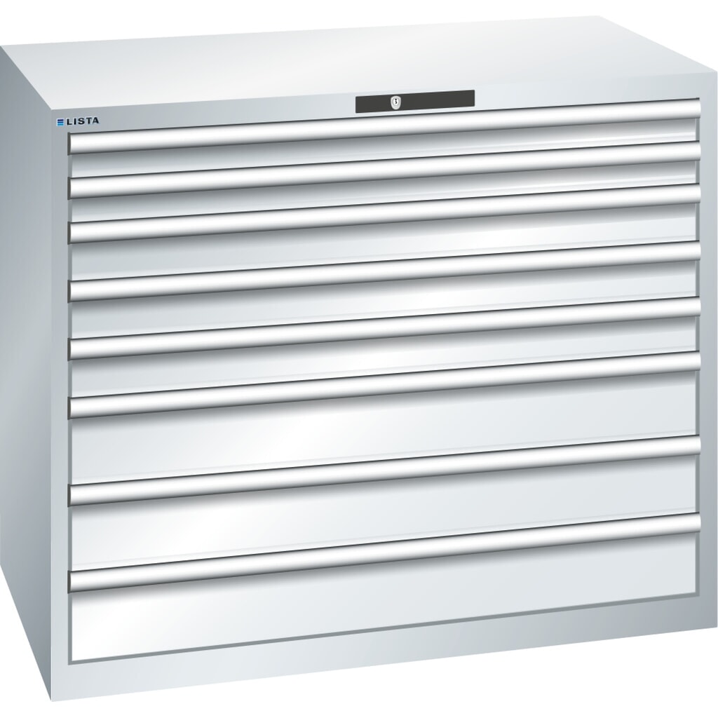 LISTA Schubladenschrank 64x36E, (BxTxH) 1193x725x1000mm, 8 Schubladen TK 200kg, lichtgrau, KEY Lock Produktabbildung: LISTA Schubladenschrank 64x36E, (BxTxH) 1193x725x1000mm, 8 Schubladen TK 200kg, lichtgrau, KEY Lock