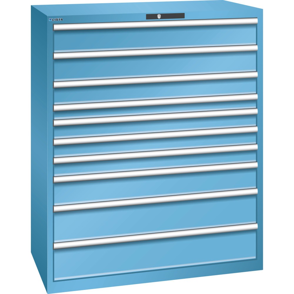 Produktabbildung: LISTA Schubladenschrank 64x36E, (BxTxH) 1193x725x1450mm, 10 Schubladen TK 200kg, lichtblau, CODE Lock