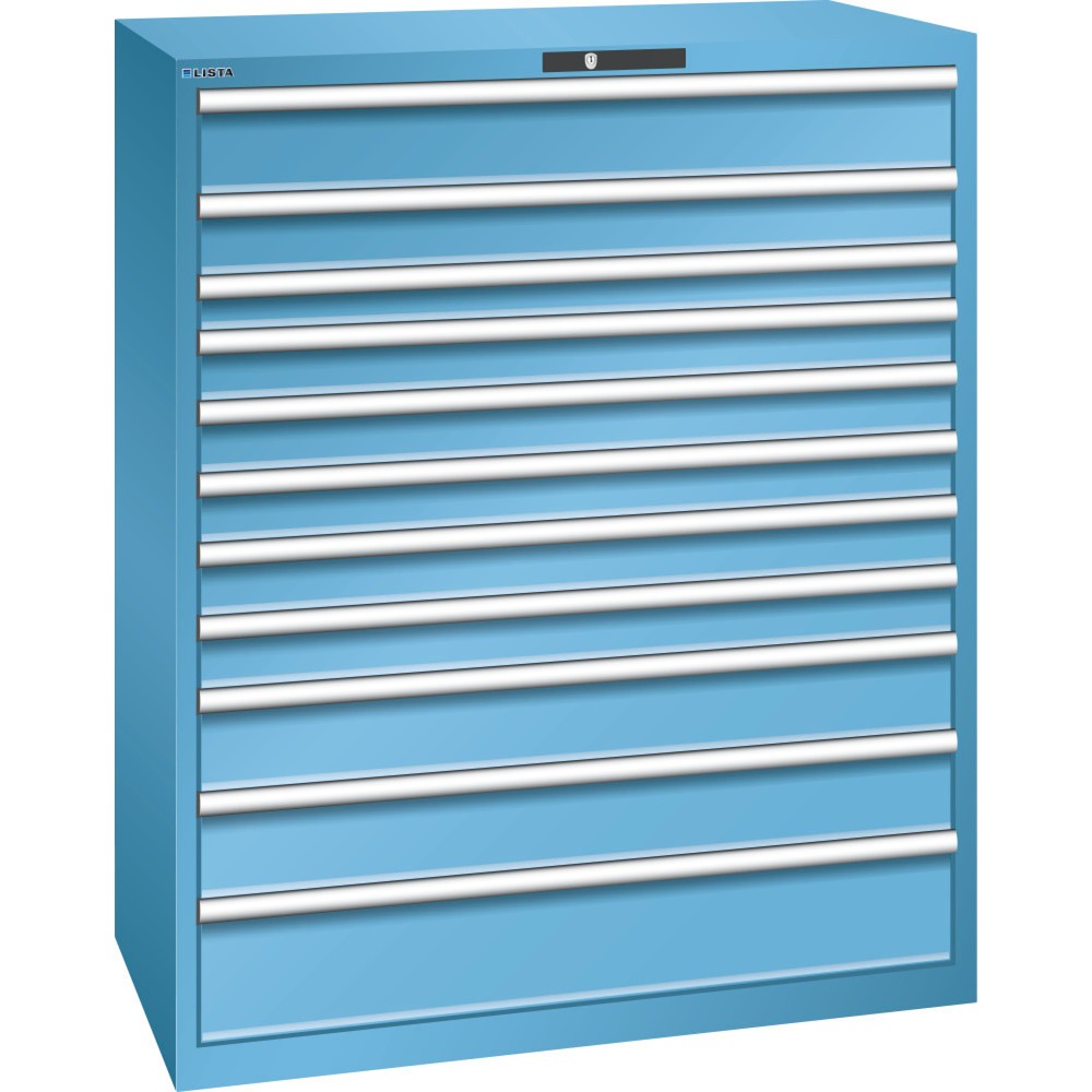 Produktabbildung: LISTA Schubladenschrank 64x36E, (BxTxH) 1193x725x1450mm, 11 Schubladen TK 200kg, lichtblau, CODE Lock