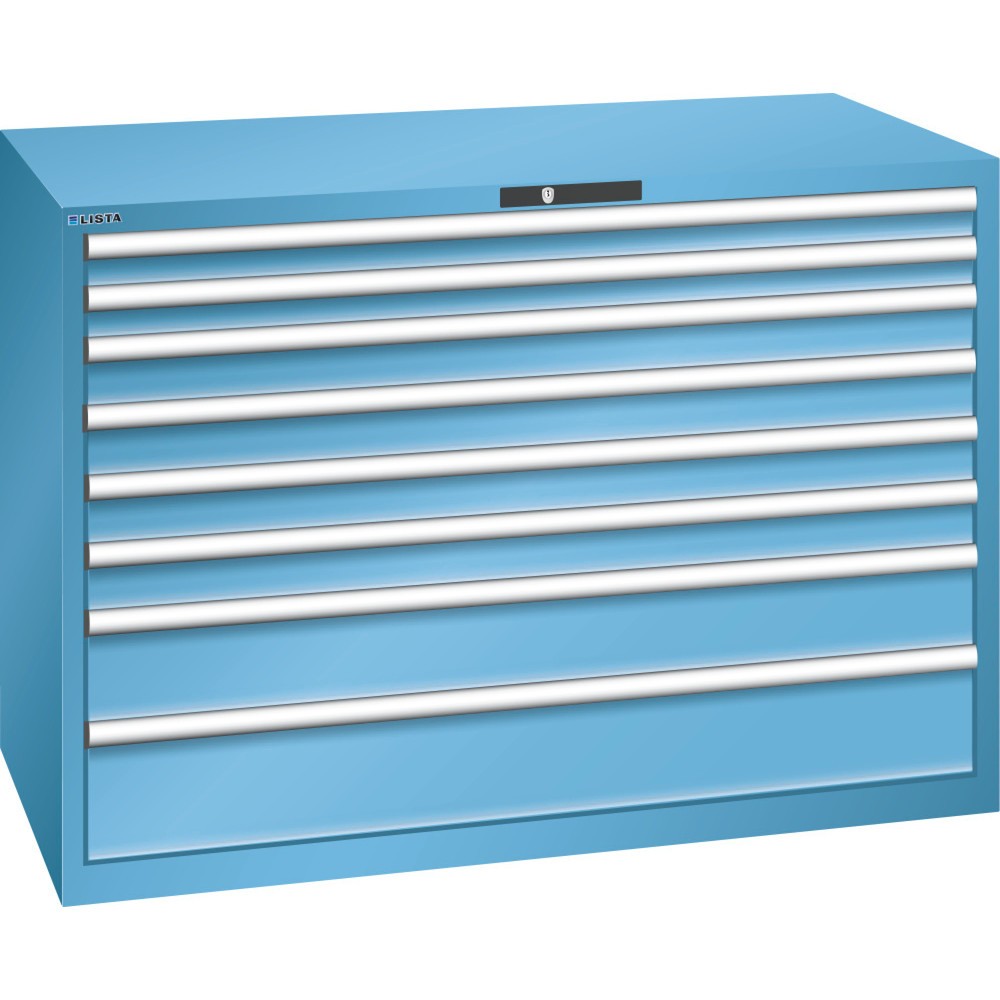 Produktabbildung: LISTA Schubladenschrank 78x36E, (BxTxH) 1431x725x1000mm, 8 Schubladen, Fronthöhen 75-200mm, lichtblau, CODE Lock