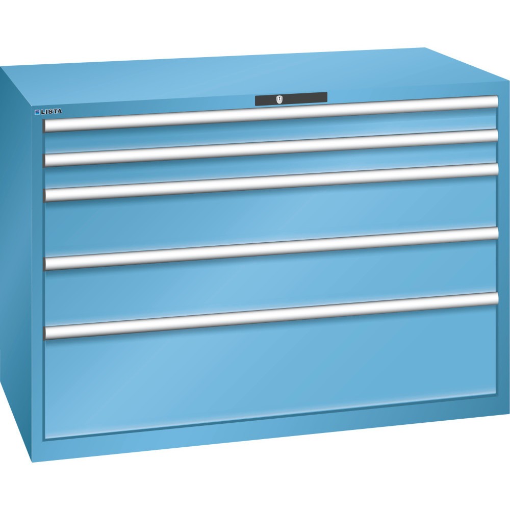 Produktabbildung: LISTA Schubladenschrank 78x36E, (BxTxH) 1431x725x1000mm, 5 Schubladen, 2 x 100 / 2 x 200 / 1 x 300, lichtblau, KEY Lock