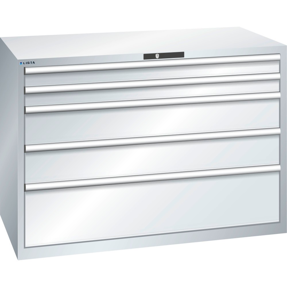 Produktabbildung: LISTA Schubladenschrank 78x36E, (BxTxH) 1431x725x1000mm, 5 Schubladen TK 200kg, lichtgrau, KEY Lock