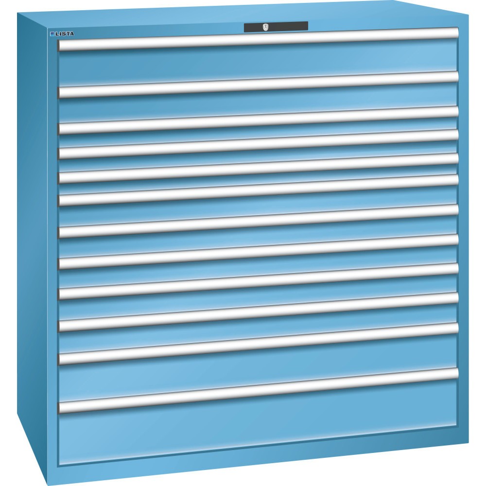 Produktabbildung: LISTA Schubladenschrank 78x36E, (BxTxH) 1431x725x1450mm, 12 Schubladen TK 200kg, lichtblau, KEY Lock