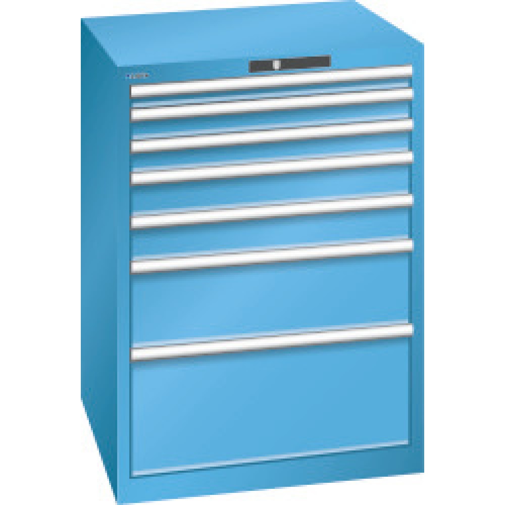 Produktabbildung: LISTA Schubladenschrank, Schubladen 1x50 + 2x75 + 2x100 + 1x200 + 1x300 mm, TK je 200 kg, lichtblau