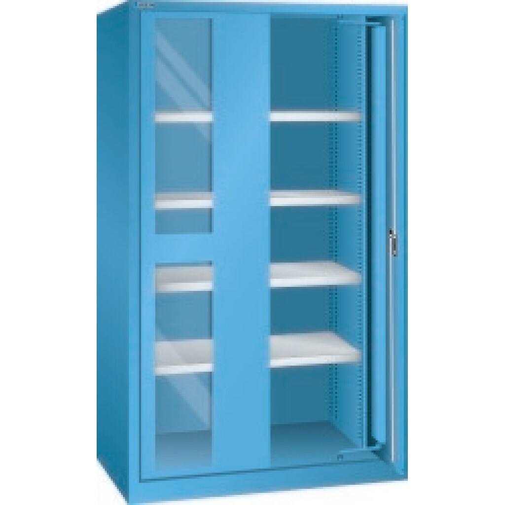 LISTA Schwerlastschrank mit Einschwenktüren + Sichtfenster, 4 Fachböden, HxBxT 1.950 x 1.146 x 690 mm, lichtblau Produktabbildung: LISTA Schwerlastschrank mit Einschwenktüren + Sichtfenster, 4 Fachböden, HxBxT 1.950 x 1.146 x 690 mm, lichtblau