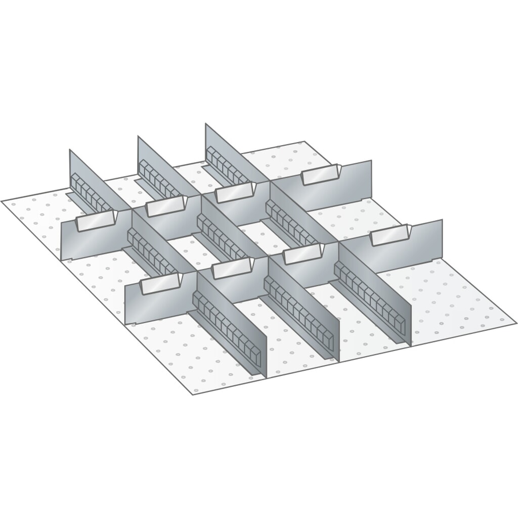 Produktabbildung: LISTA Set Schlitzwände und Trennbleche 27x36E, (BxT) 459x612mm, 3 Schlitzwände, 8 Trennbleche, für Fronthöhe 50mm