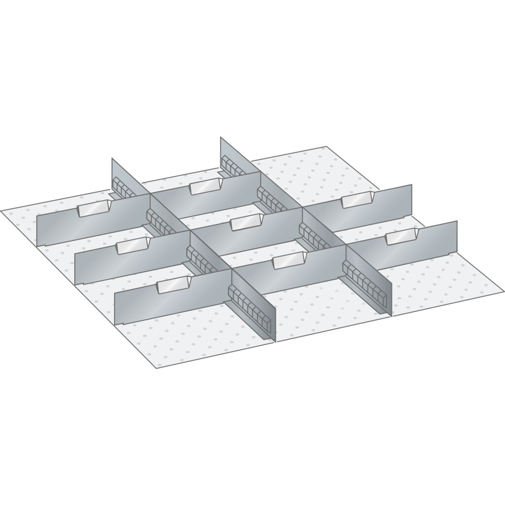 LISTA Set Schlitzwände und Trennbleche 36x36E, (BxT) 612x612mm, 2 Schlitzwände, 8 Trennbleche, für Fronthöhe 75mm Produktabbildung: LISTA Set Schlitzwände und Trennbleche 36x36E, (BxT) 612x612mm, 2 Schlitzwände, 8 Trennbleche, für Fronthöhe 75mm