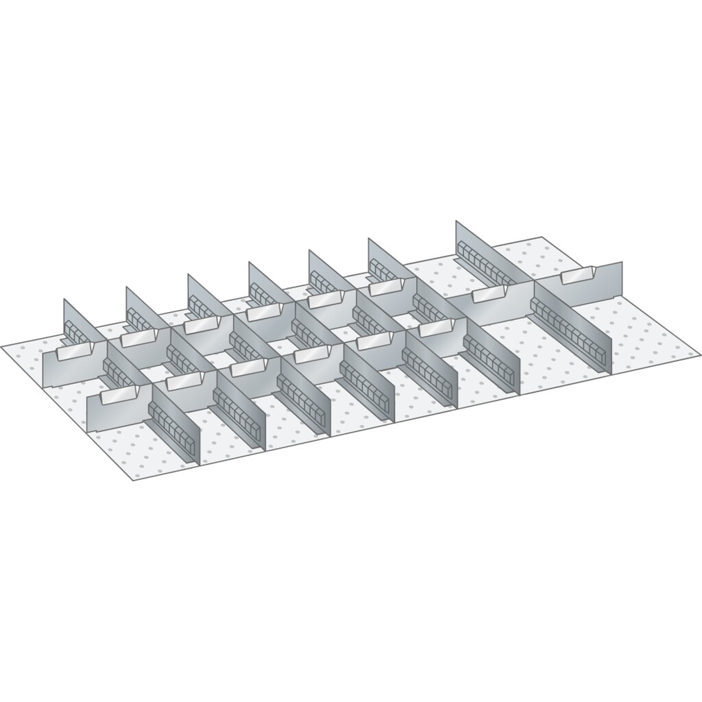 LISTA Set Schlitzwände und Trennbleche 54x27E, (BxT) 918x459mm, 7 Schlitzwände, 14 Trennbleche, für Fronthöhe 50mm Produktabbildung: LISTA Set Schlitzwände und Trennbleche 54x27E, (BxT) 918x459mm, 7 Schlitzwände, 14 Trennbleche, für Fronthöhe 50mm