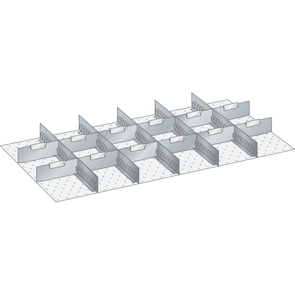 LISTA Set Schlitzwände und Trennbleche 54x27E, (BxT) 918x459mm, 5 Schlitzwände, 12 Trennbleche, für Fronthöhe 50mm Produktabbildung: LISTA Set Schlitzwände und Trennbleche 54x27E, (BxT) 918x459mm, 5 Schlitzwände, 12 Trennbleche, für Fronthöhe 50mm
