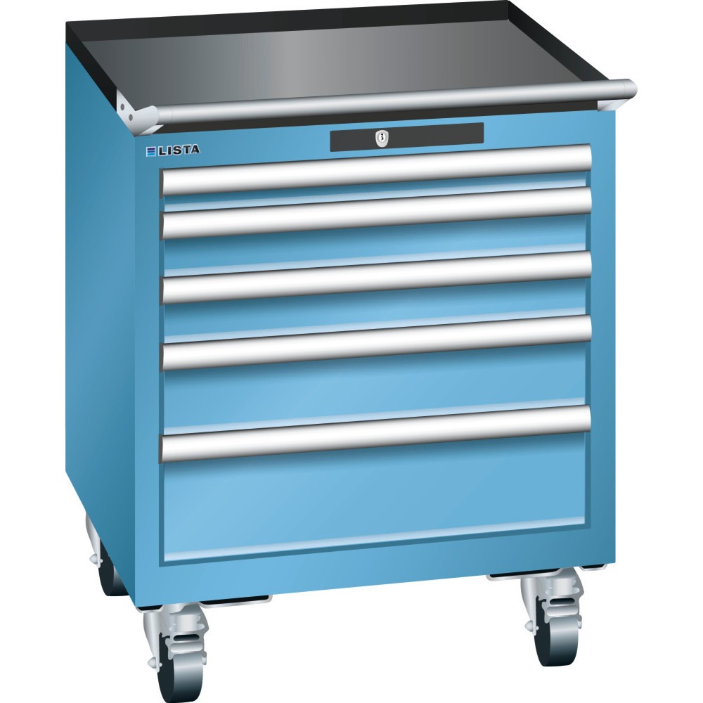 Produktabbildung: LISTA Werkstattwagen 27x27E, (BxTxH) 564x572x723mm, 5 Schubladen, Fronthöhen 50-150mm, lichtblau, KEY Lock