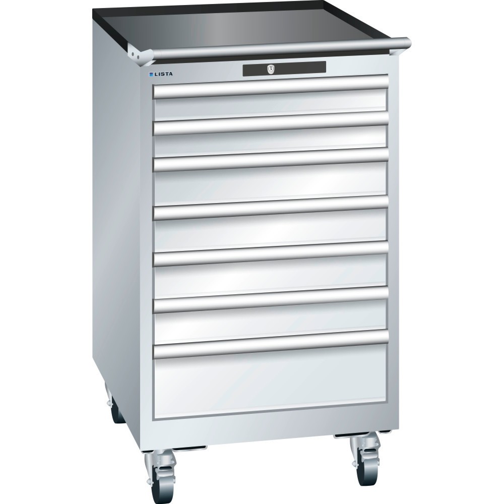 Produktabbildung: LISTA Werkstattwagen 27x36E, (BxTxH) 564x725x990mm, 7 Schubladen, 2 x 75 / 4 x 100 / 1 x 150, lichtgrau, KEY Lock