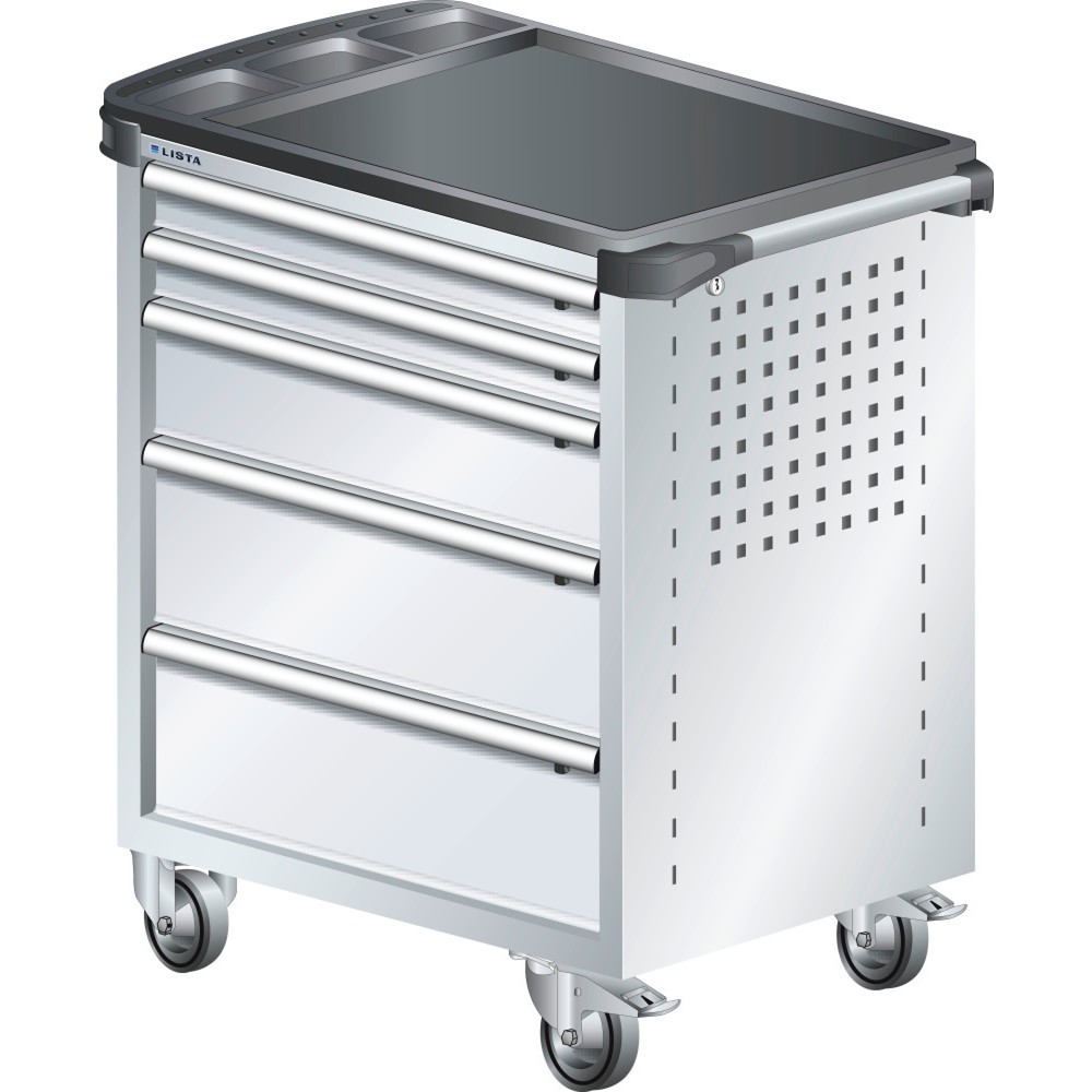 Produktabbildung: LISTA Werkstattwagen 36x27E, (BxTxH) 894x525x928mm, Kunststoffabdeckung, 5 Schubladen, lichtgrau