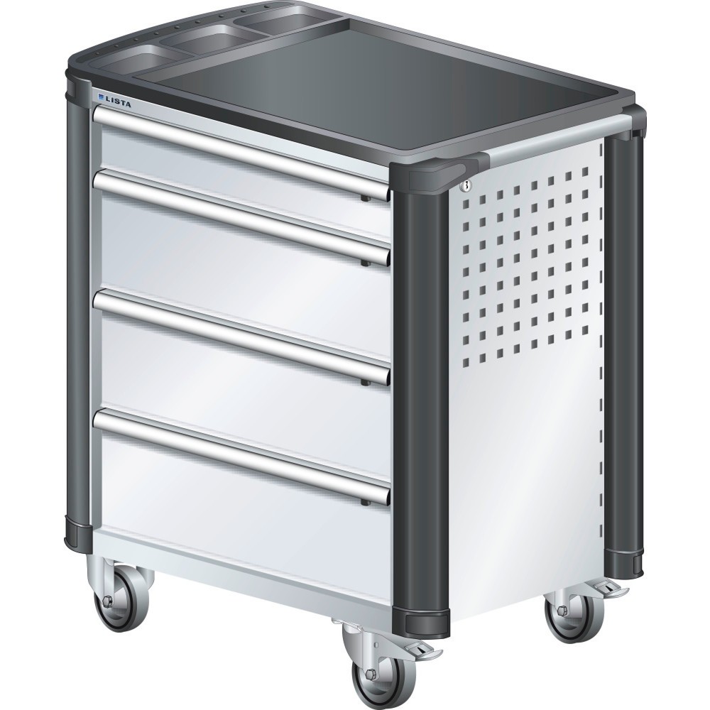 Produktabbildung: LISTA Werkstattwagen 36x27E, (BxTxH) 894x525x928mm, mit Kantenschutz, 4 Schubladen, lichtgrau