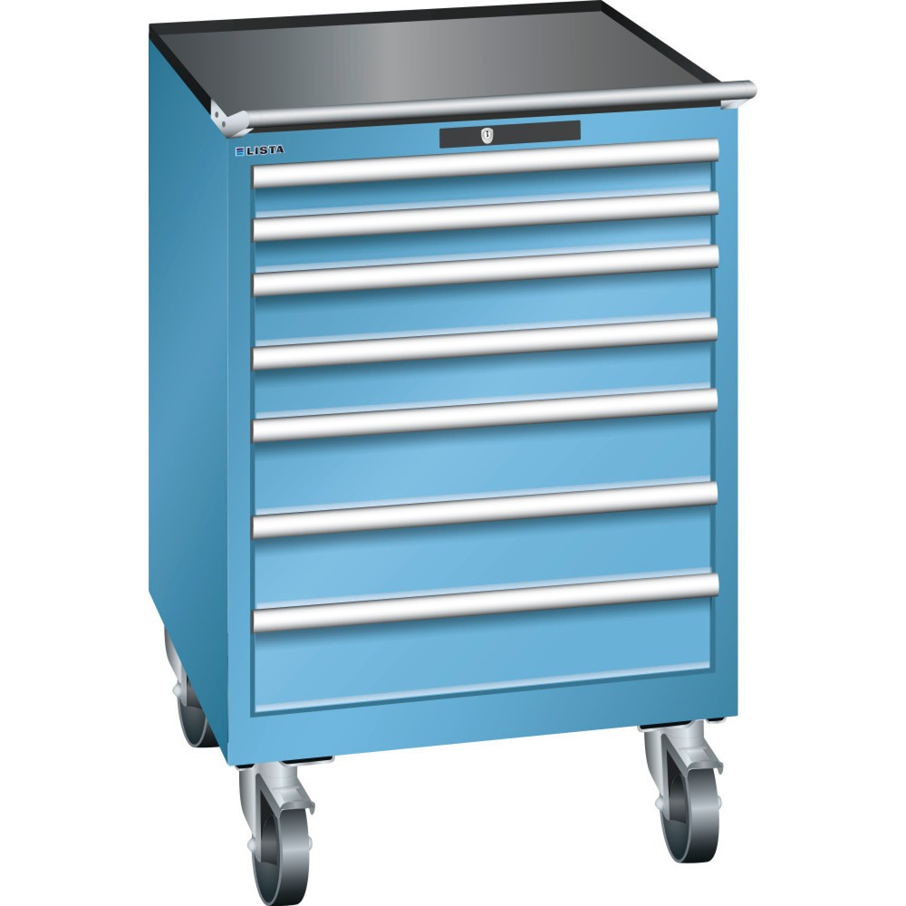 Produktabbildung: LISTA Werkstattwagen 36x36E, (BxTxH) 717x725x1112mm, 7 Schubladen, Fronthöhen 75-150mm, lichtblau, CODE Lock