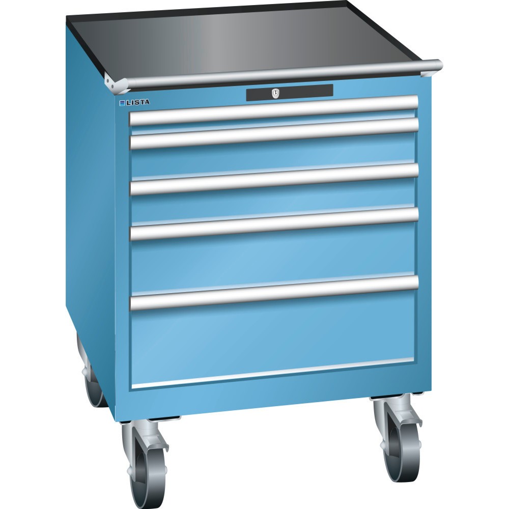 Produktabbildung: LISTA Werkstattwagen 36x36E, (BxTxH) 717x725x962mm, 5 Schubladen, Fronthöhen 50-200mm, lichtblau, KEY Lock