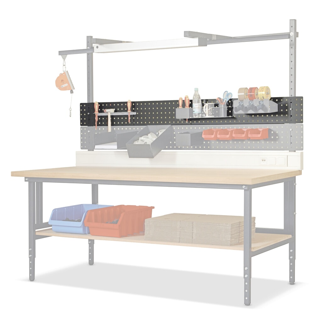 Lochblech für DAHMEN Packtische Classic und Multiplex, HxB 200 x 1.600 mm, lichtgrau Produktabbildung: Lochblech für DAHMEN Packtische Classic und Multiplex, HxB 200 x 1.600 mm, lichtgrau