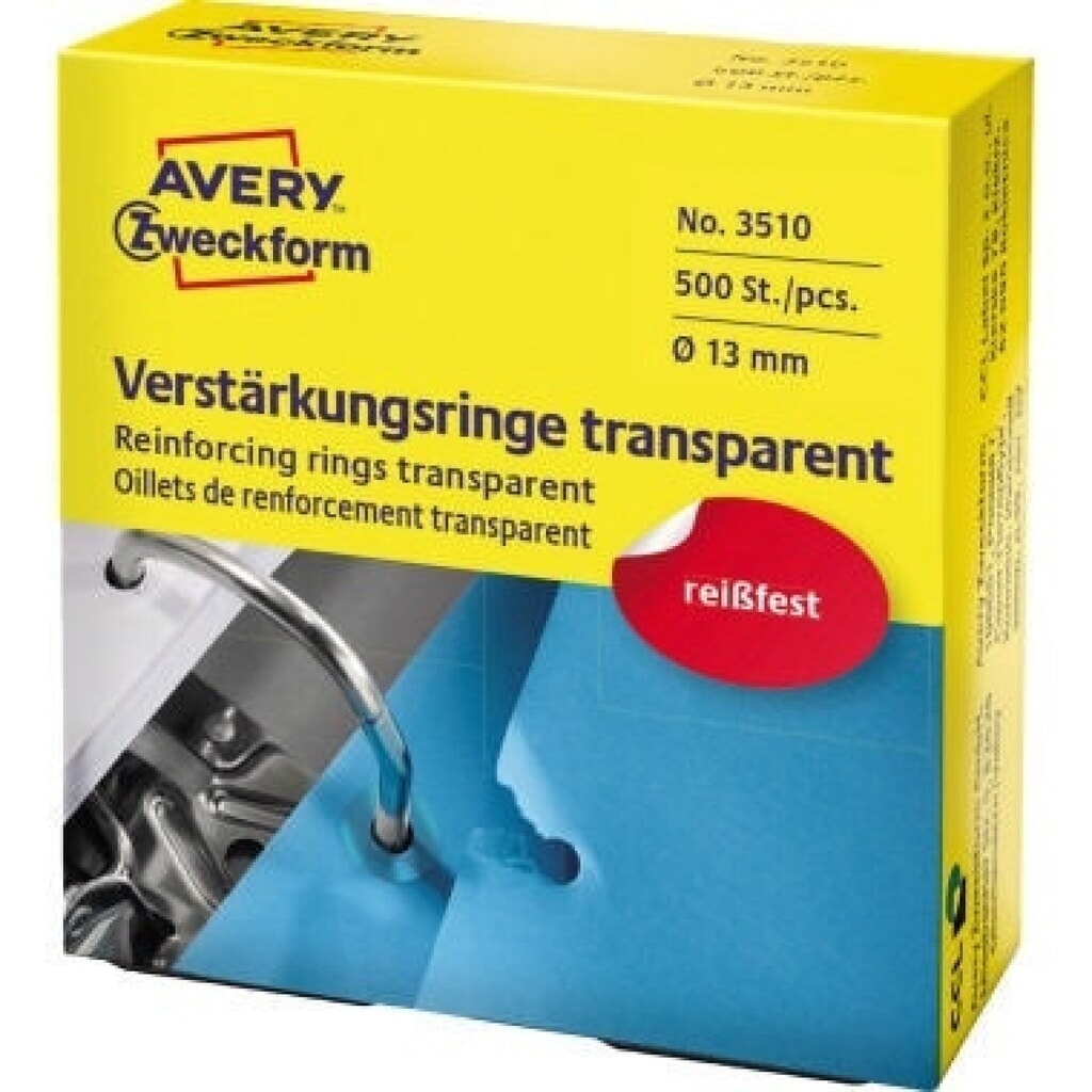 Avery Zweckform Lochverstärkungs- ring 3510 transparent 500 St./Pack. Produktabbildung: Avery Zweckform Lochverstärkungs- ring 3510 transparent 500 St./Pack.