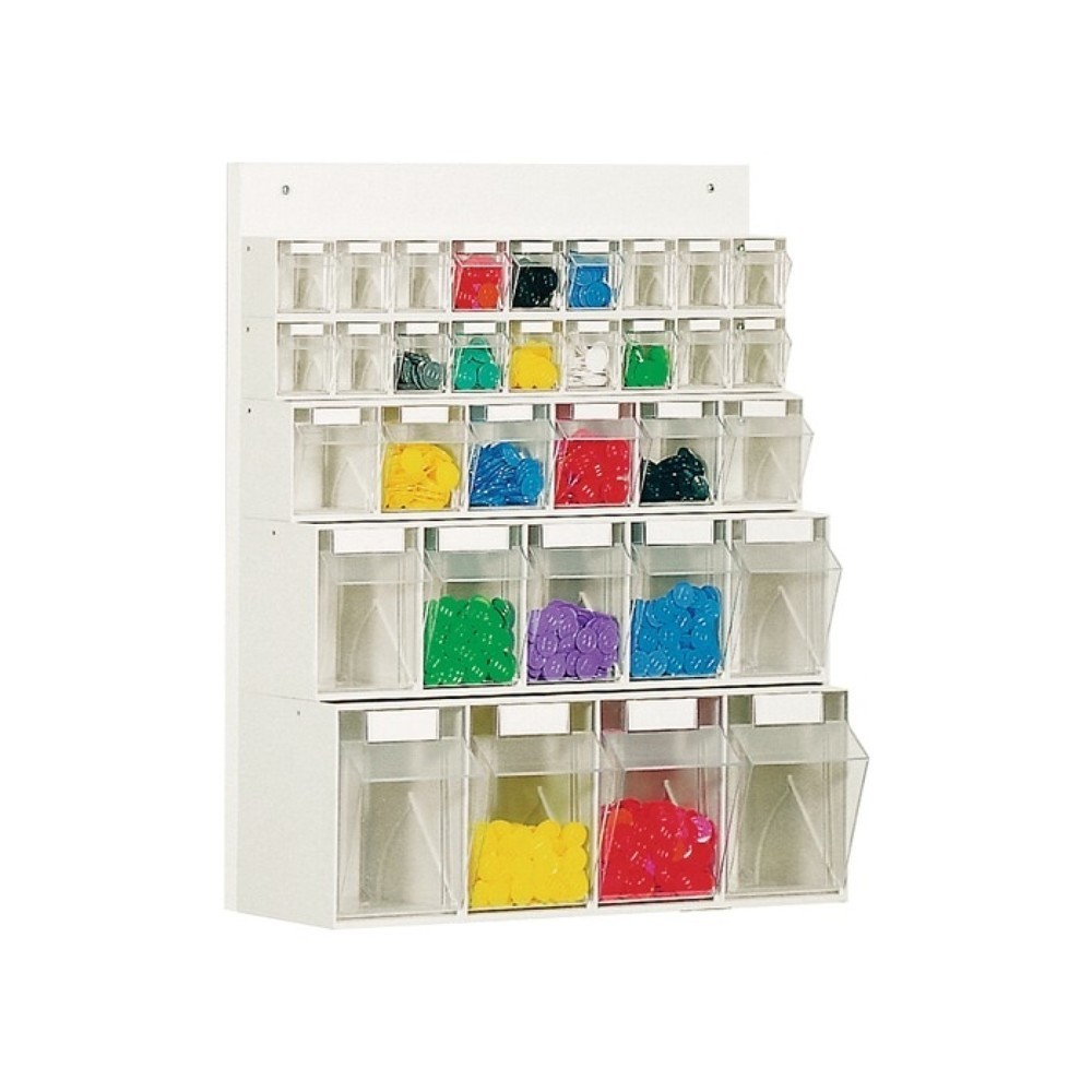 Produktabbildung: LOCKWEILER Klarsichtmagazin, 18 x A, 6 x B, 5 x C, 4 x D, H684xB600xT185mm, Kunststoff weiß