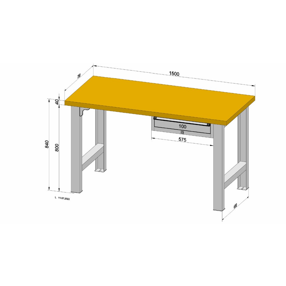 N° de l'image du produit 1 : LOKOMA Établi avec 1 tiroir, capacité de charge de 400 kg, HxlxP 840 x 1 500 x 700 mm