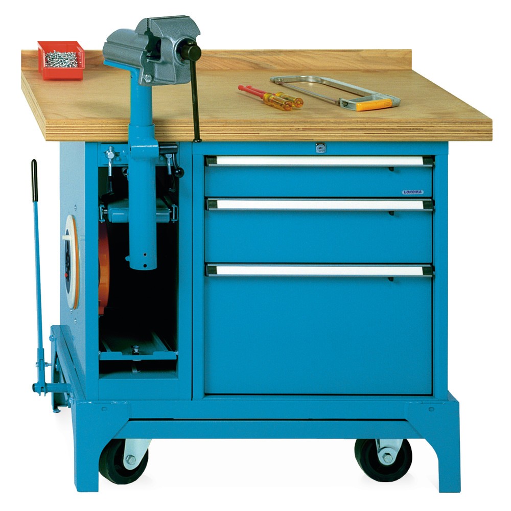 Product afbeelding: LOKOMA Mobiele werkbank Premium met lades + bankschroef, cap. 1.500 kg, hxbxd 850 x 1.000 x 700 mm, lichtgrijs