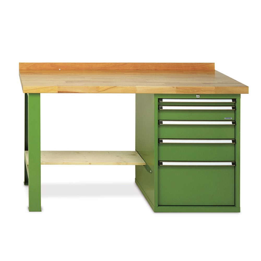 Produktabbildung: Schwere Werkbank Premium mit Schubladenblock, TK 1.200 kg, HxBxT 850 x 1.500 x 700 mm, lichtgrau
