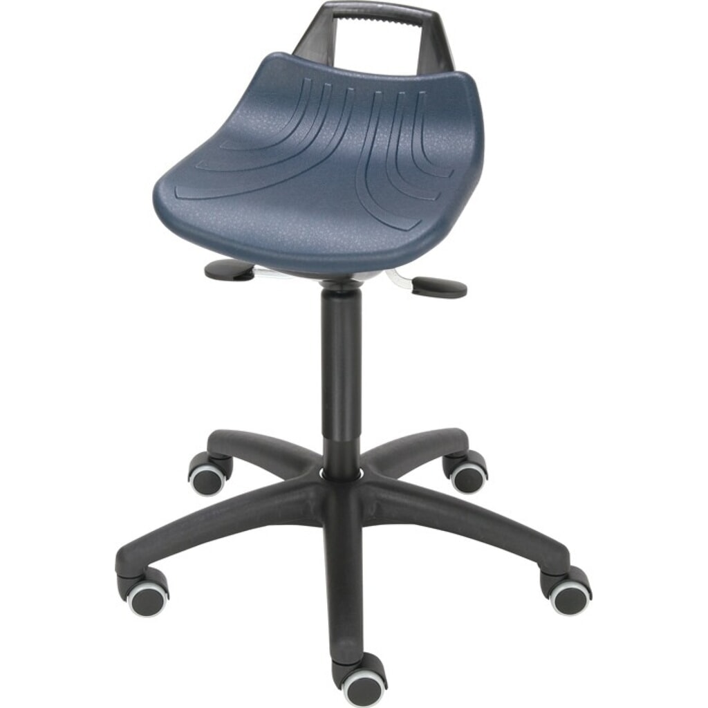 LOTZ Drehhocker, PU-Schaum blau, mit Rollen, Sitzhöhenverstellung 520-710 mm Produktabbildung: LOTZ Drehhocker, PU-Schaum blau, mit Rollen, Sitzhöhenverstellung 520-710 mm