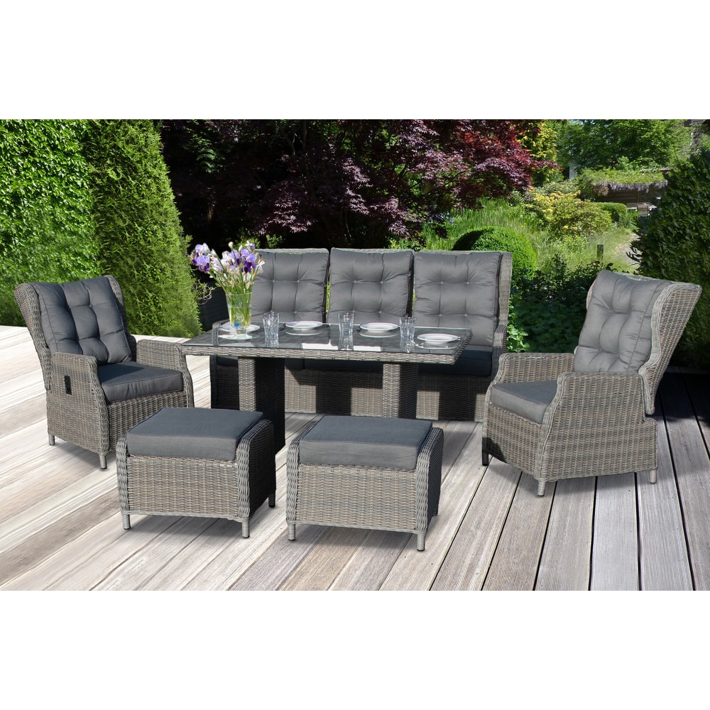 Produktabbildung: Loungemöbel-Set "Canelli", 1x Sofa, 2x Sessel, 2x Hocker, 1x Tisch, braun