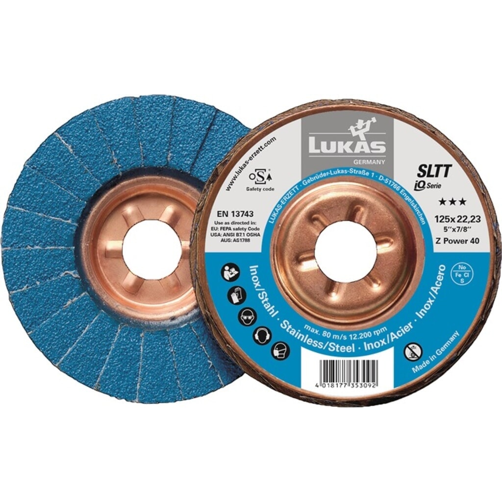 LUKAS Fächerscheibe SLTT Z Power D.125mm K.40 fl.INOX ZK Produktabbildung: LUKAS Fächerscheibe SLTT Z Power D.125mm K.40 fl.INOX ZK