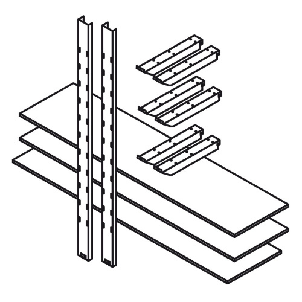 Product afbeelding: Magazijnstelling voor materiaalcontainer, 3 etages van 2.000 x 500 mm