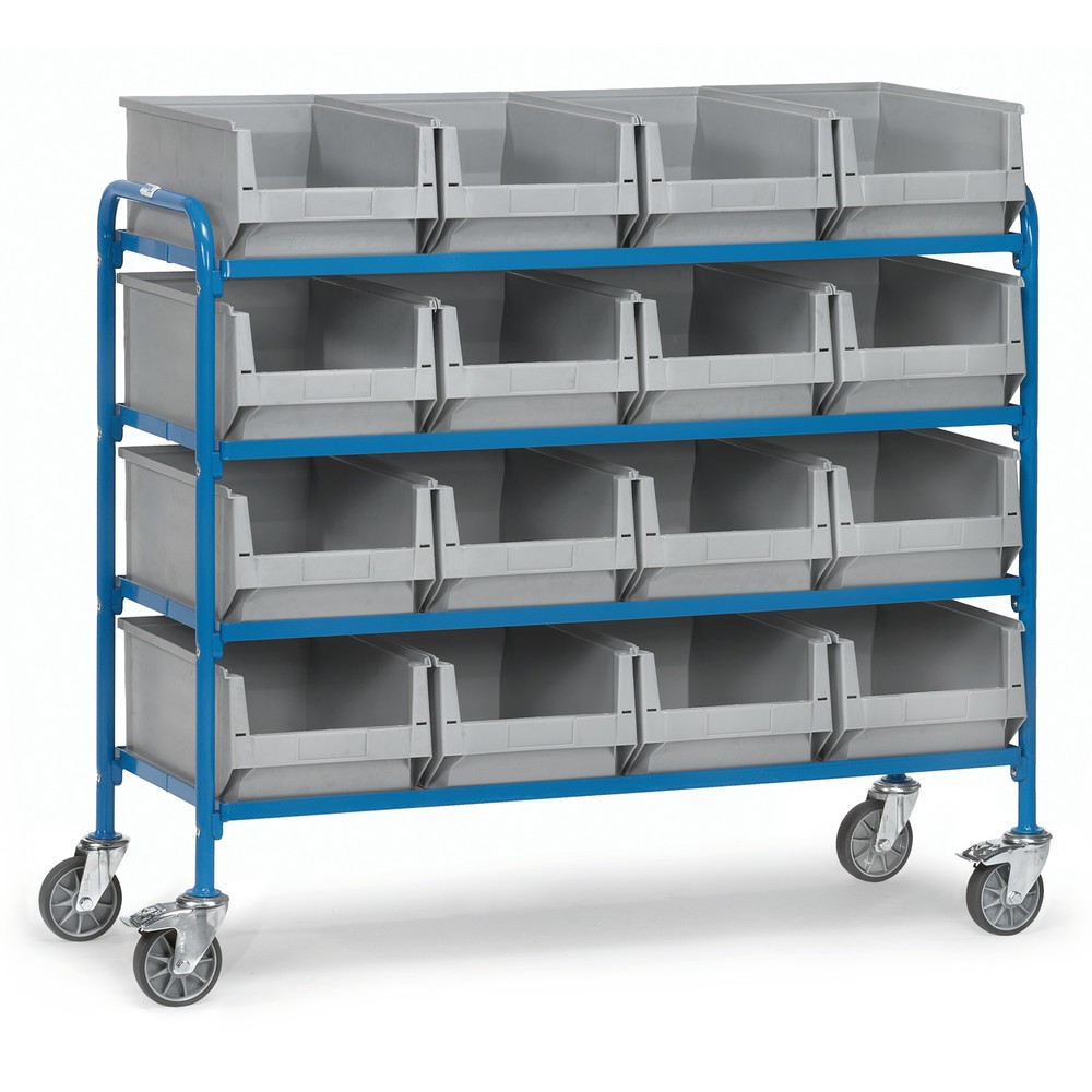 Obrázek produktu: Manipulační vozík fetra® se skladovacími boxy, ložná plocha 1 250 x 470 mm