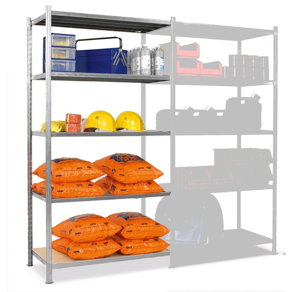 Produktabbildung: ManOrga Fachbodenregal, AF, mit Spanplatten, FL 221 kg, verzinkt, HxBxT 2.000 x 1.000 x 300 mm
