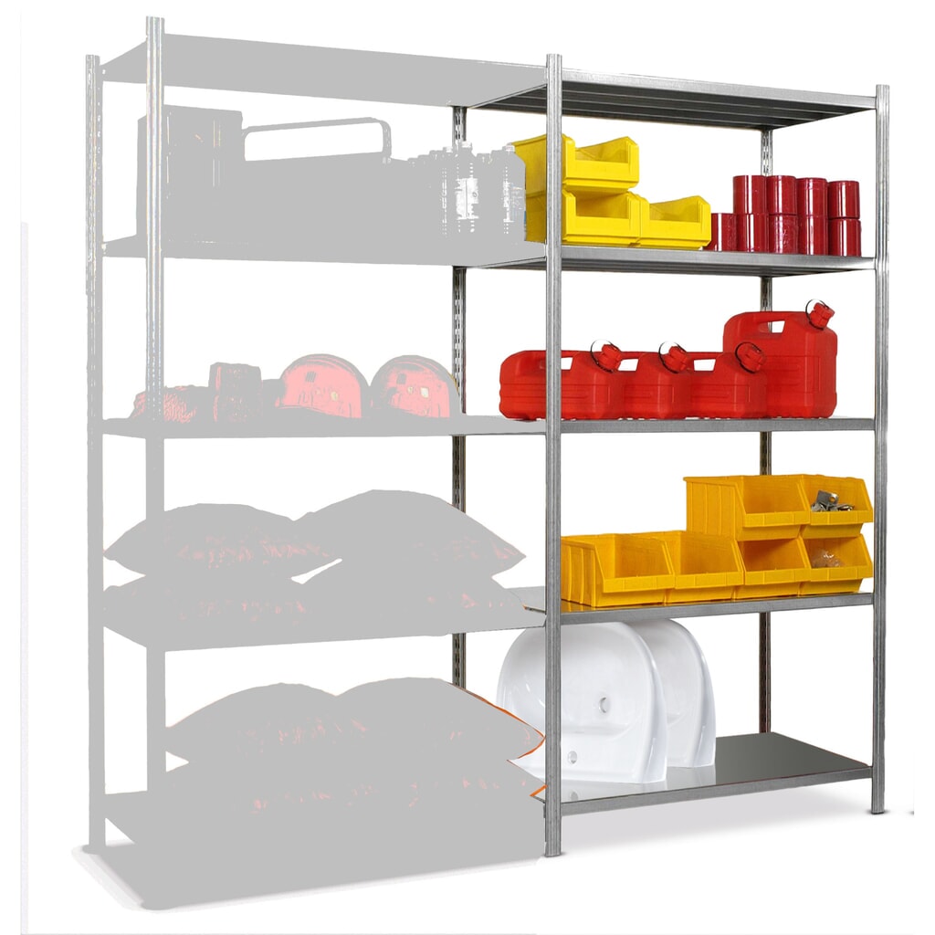 ManOrga Fachbodenregal, AF, mit Stahlblechauflagen, FL 221 kg, verzinkt, HxBxT 2.000 x 1.000 x 388 mm Produktabbildung: ManOrga Fachbodenregal, AF, mit Stahlblechauflagen, FL 221 kg, verzinkt, HxBxT 2.000 x 1.000 x 388 mm